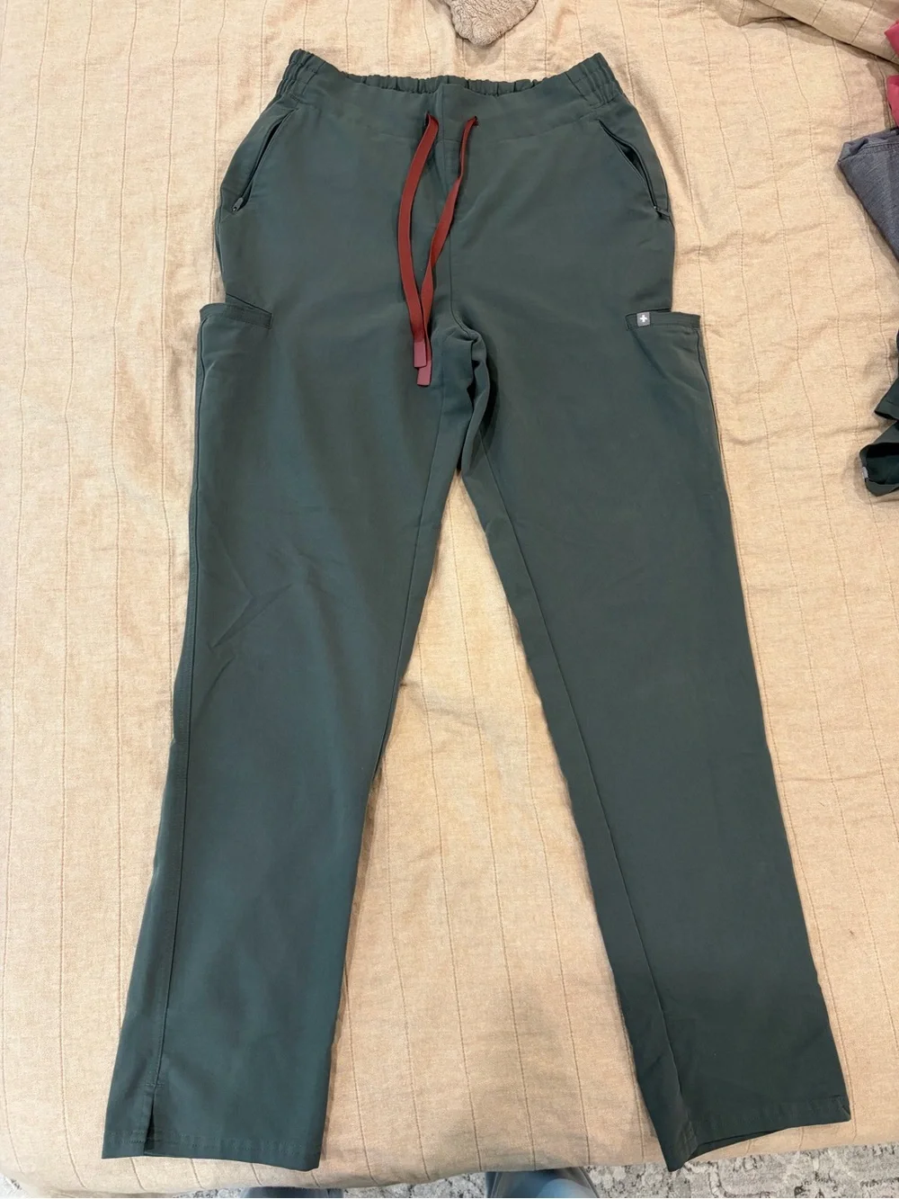 Figs WoMen's Dark Green Joggers with Red Drawcord